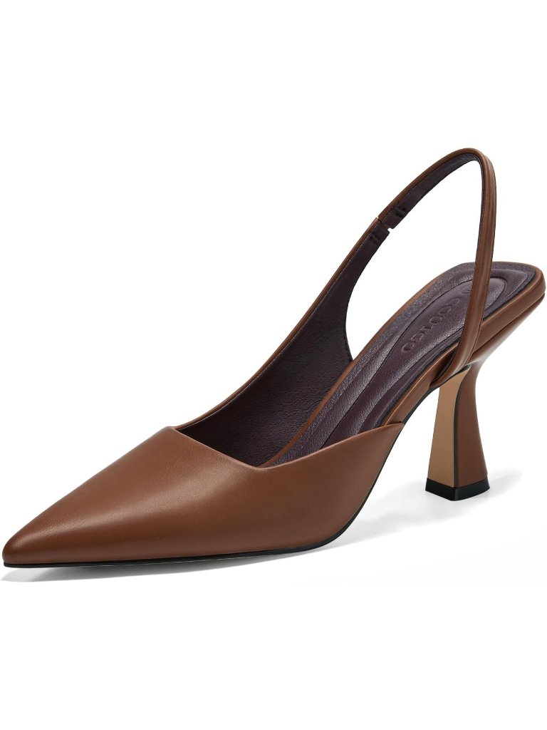 Women's Brown Slingback Stiletto High Heels Closed Pointed Toe Pumps Dress Shoes
